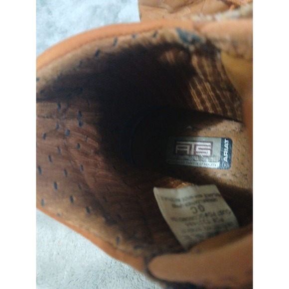 Ariat Tan Leather Ostrich Womens Boots 6 M Lace Up Western 16303 Farm Work READ - Picture 9 of 16